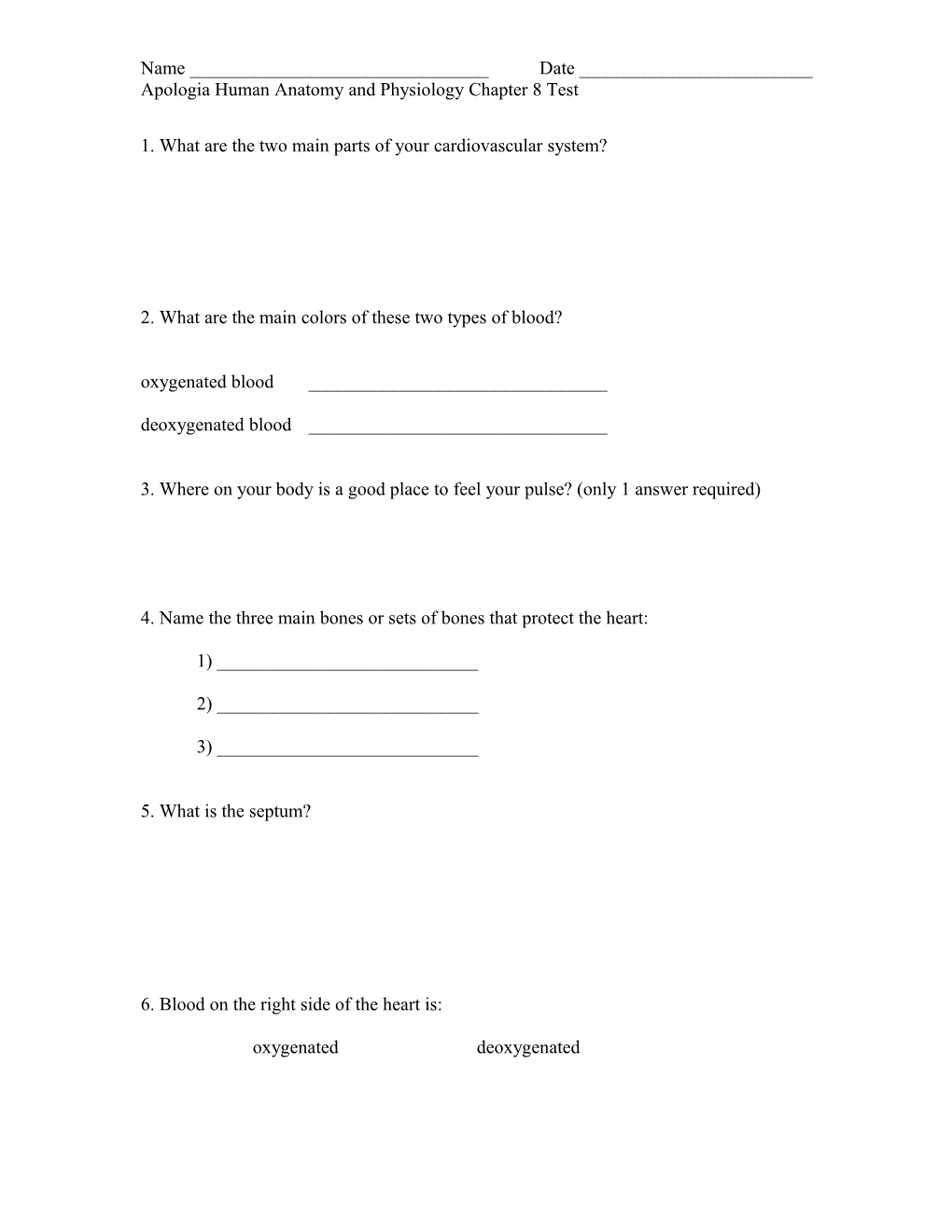 Apologia Human Anatomy and Physiology Chapter 8 Test