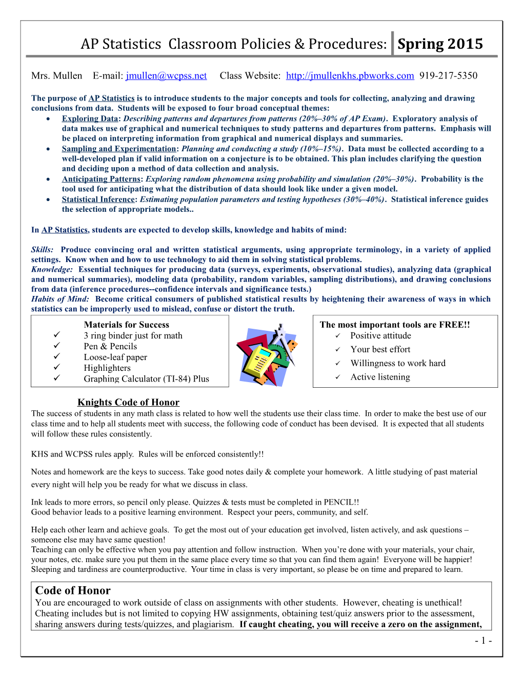 Pre-Calculus Classroom Policies & Procedures