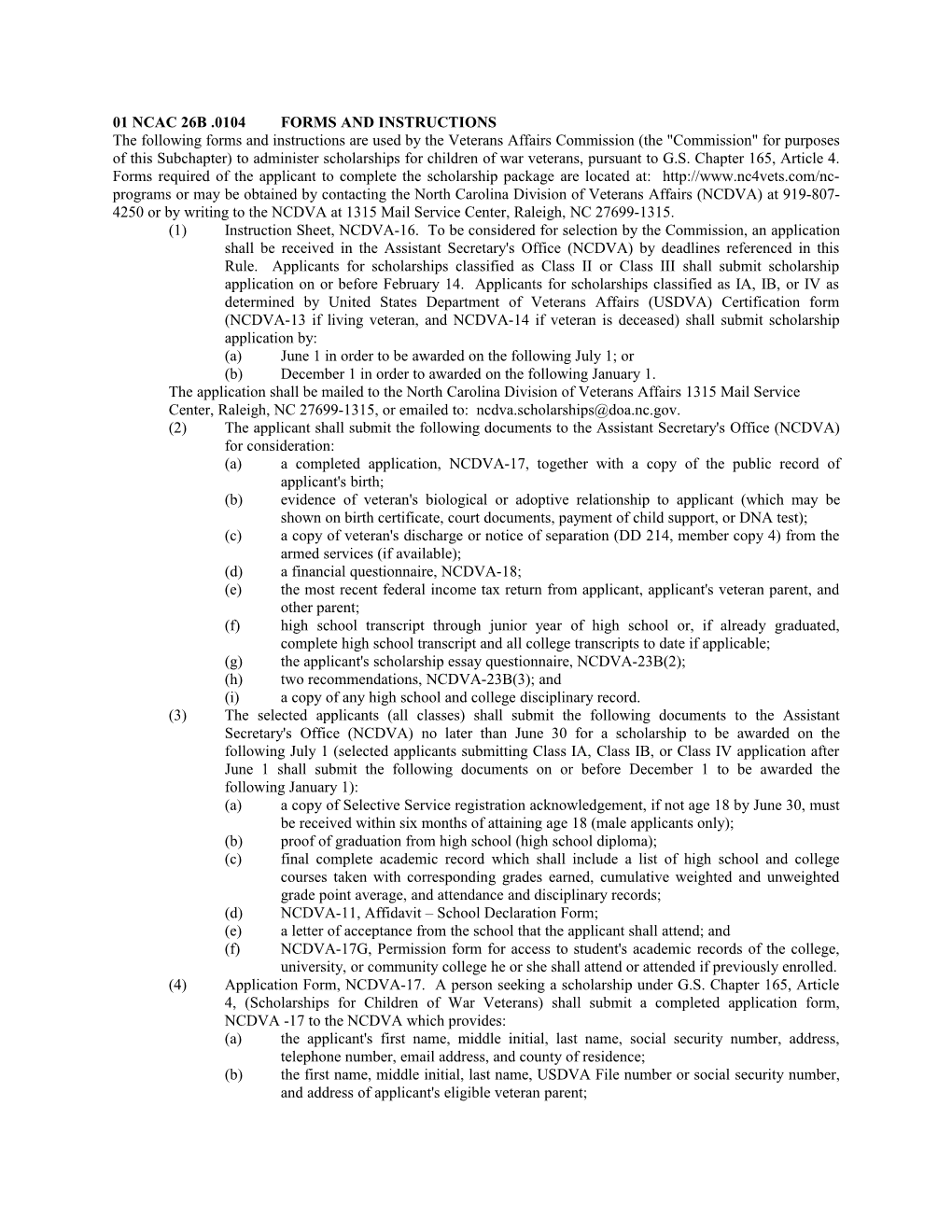 01 Ncac 26B .0104Forms and Instructions