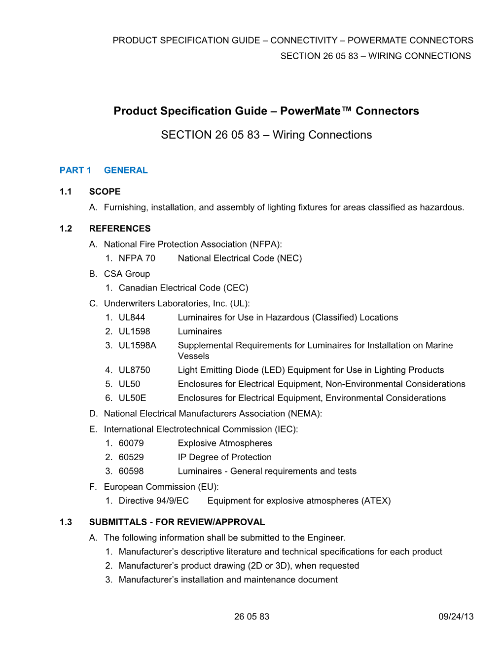 Product Specification Guide Powermate Connectors