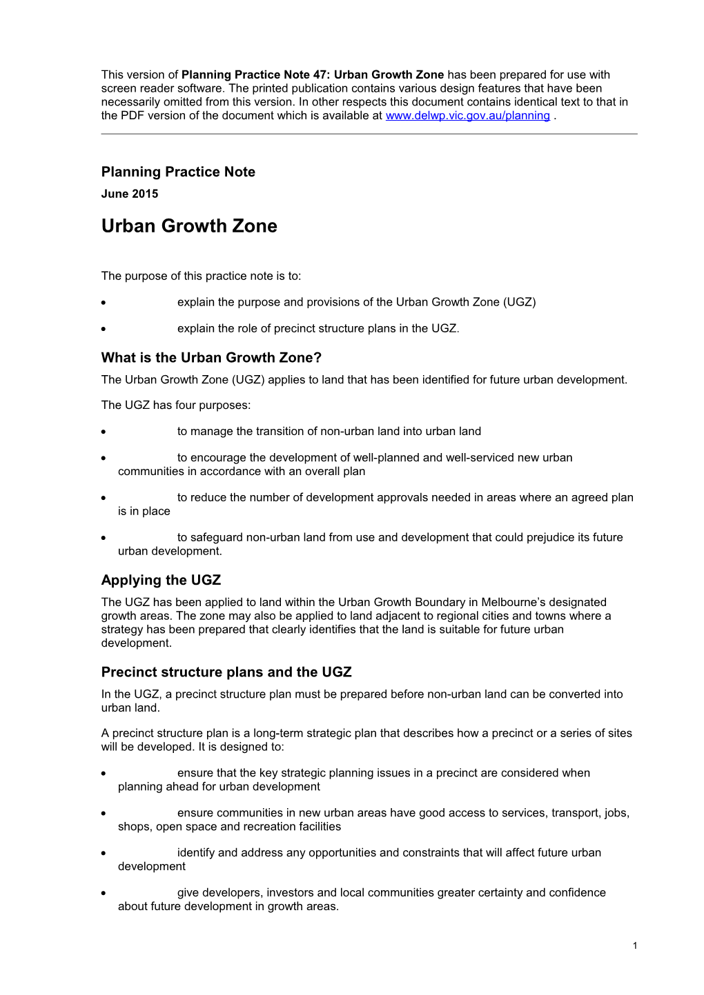 Planning Practice Note 47: Urban Growth Zone