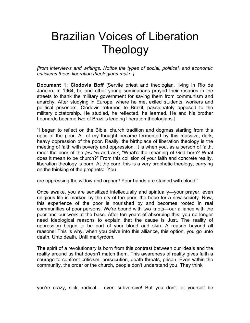 Brazilian Voices of Liberation Theology