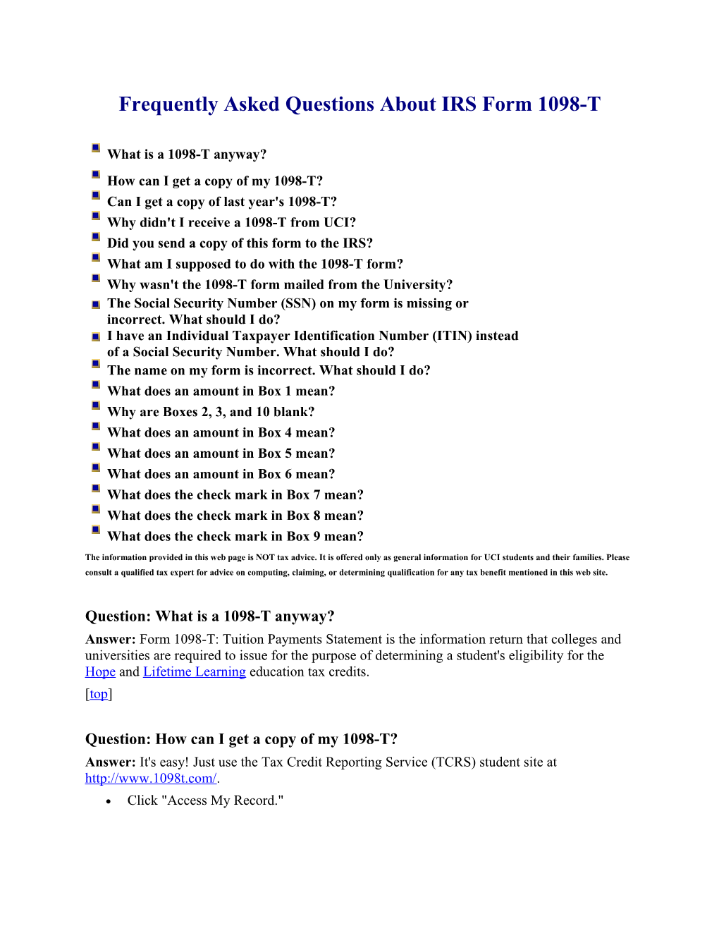 Frequently Asked Questions About IRS Form 1098-T