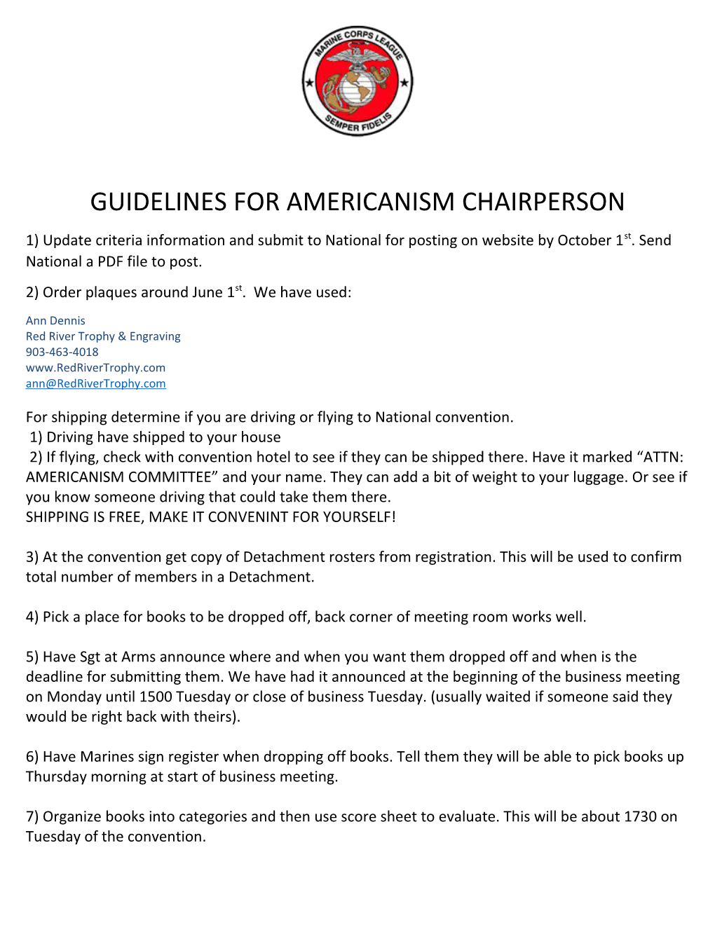 Guidelines for Americanism Chairperson