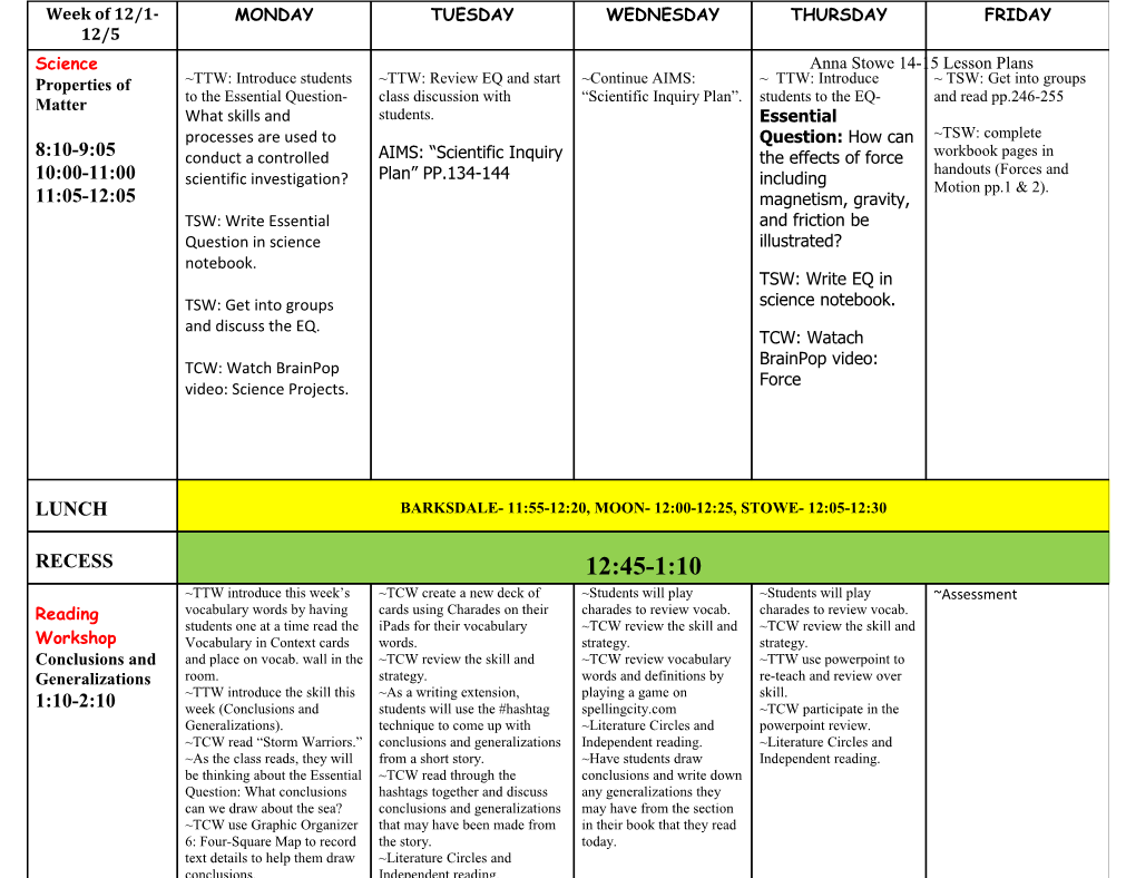 Anna Stowe 14-15 Lesson Plans