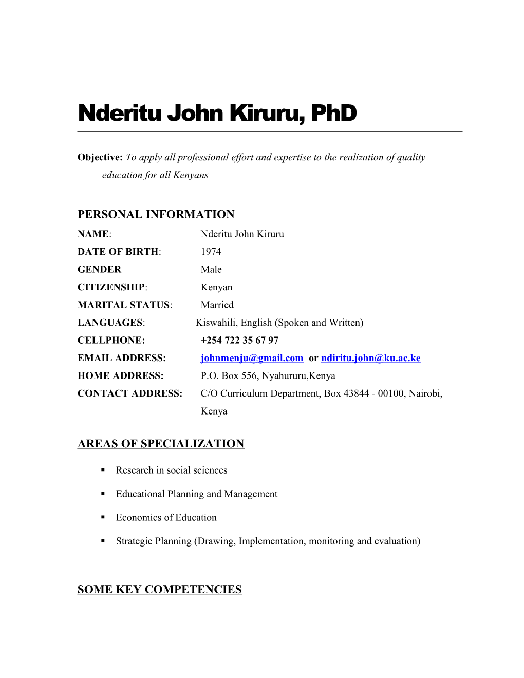 Nderitu John Kiruru, Phd