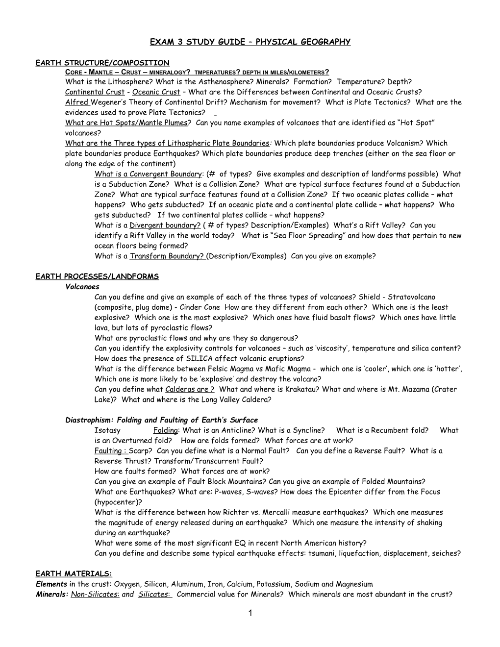 Revised Exam 3 Study Guide Physical Geography