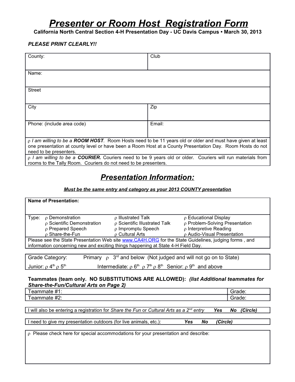 Presenter Or Room Host Registration Form