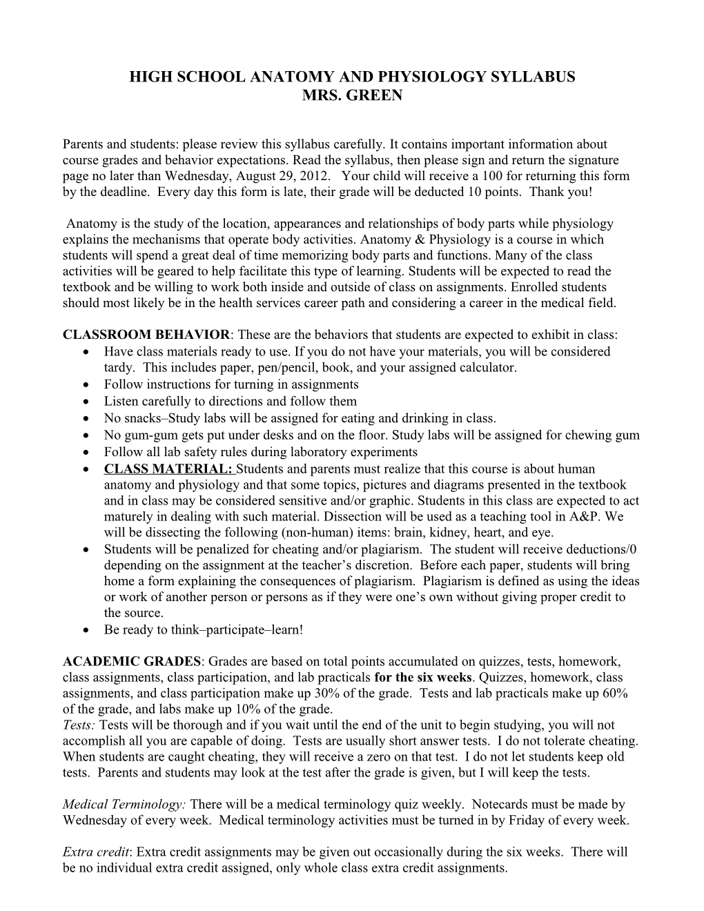 High School Integrated Physics and Chemistry (Ipc) Syllabus