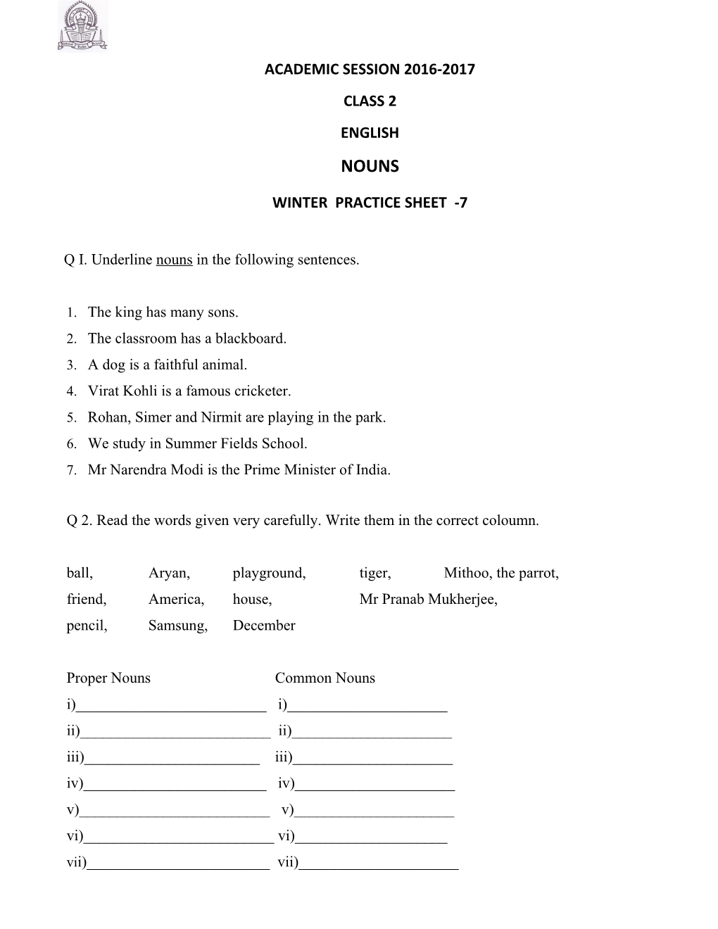 Winter Practice Sheet -7