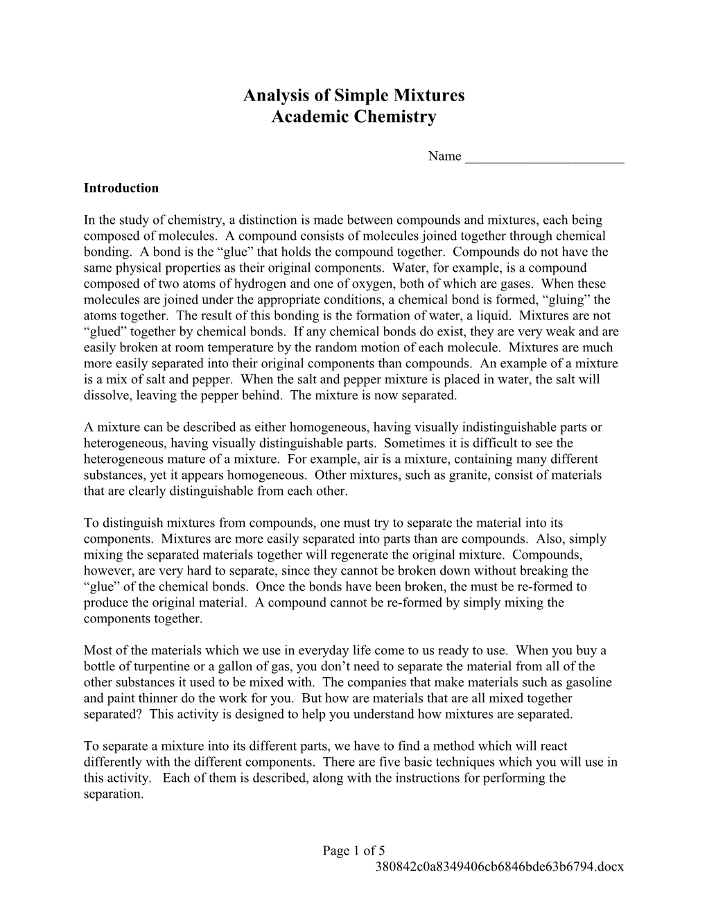 Analysis of Simple Mixtures