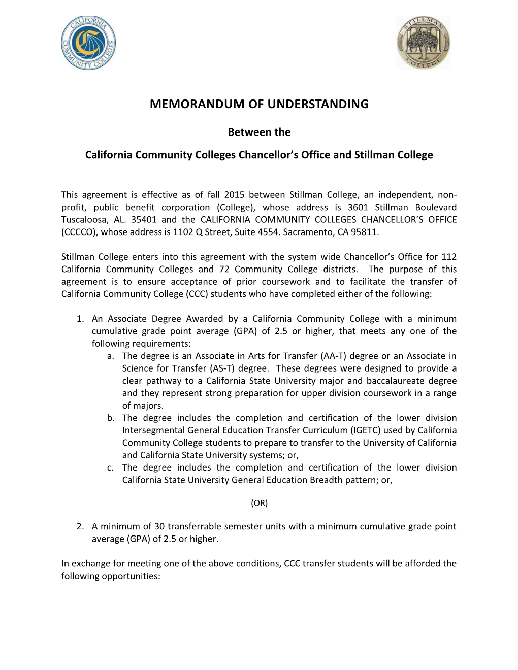 California Community Colleges Chancellor S Office and Stillman College