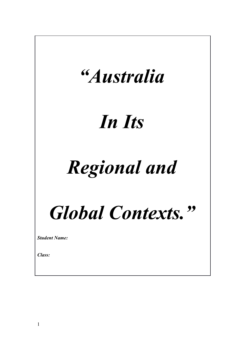 Australia in Its Regional and Global Context