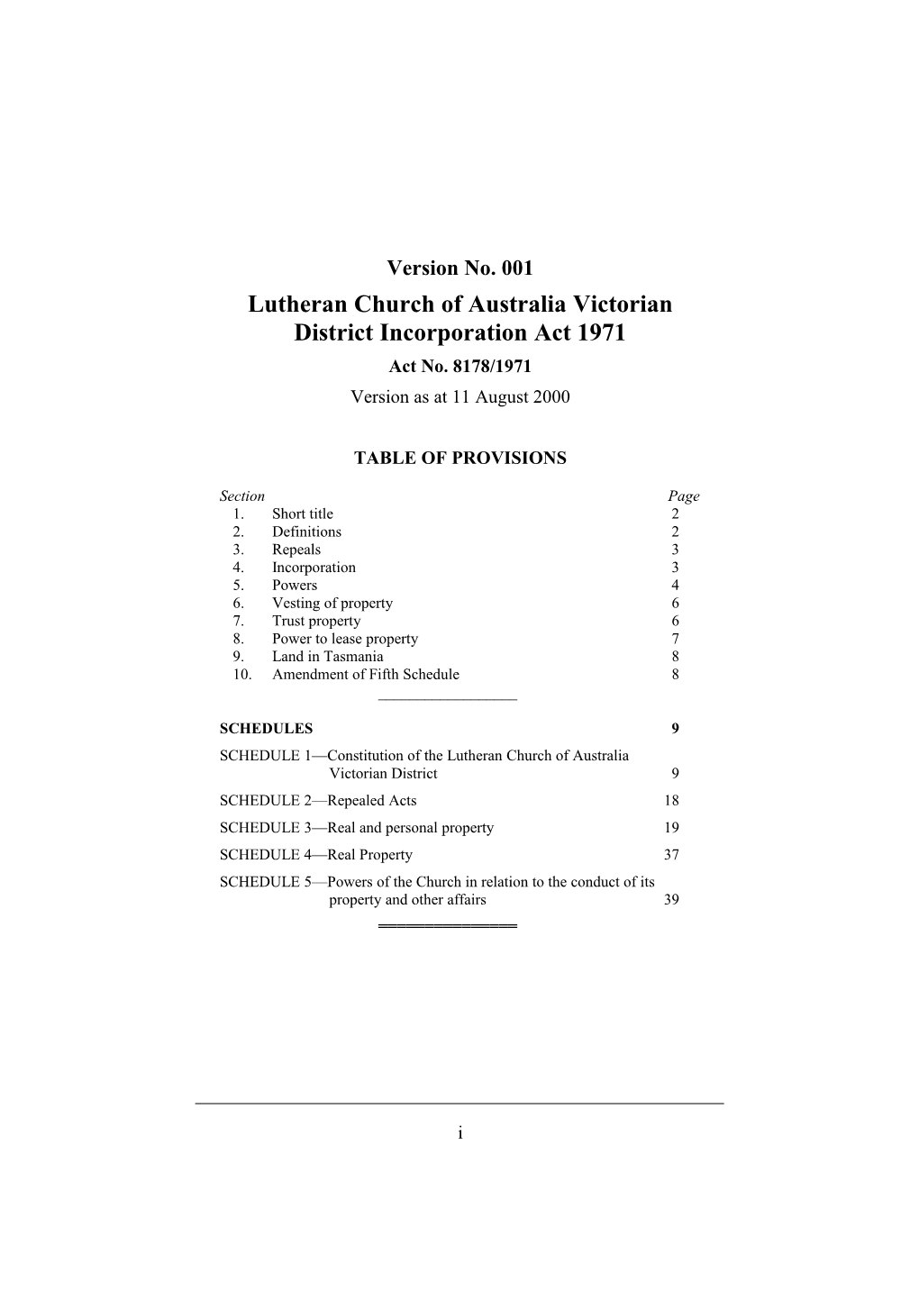 Lutheran Church of Australia Victorian District Incorporation Act 1971