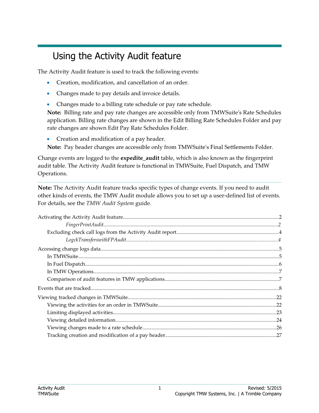Using the Activity Audit Feature
