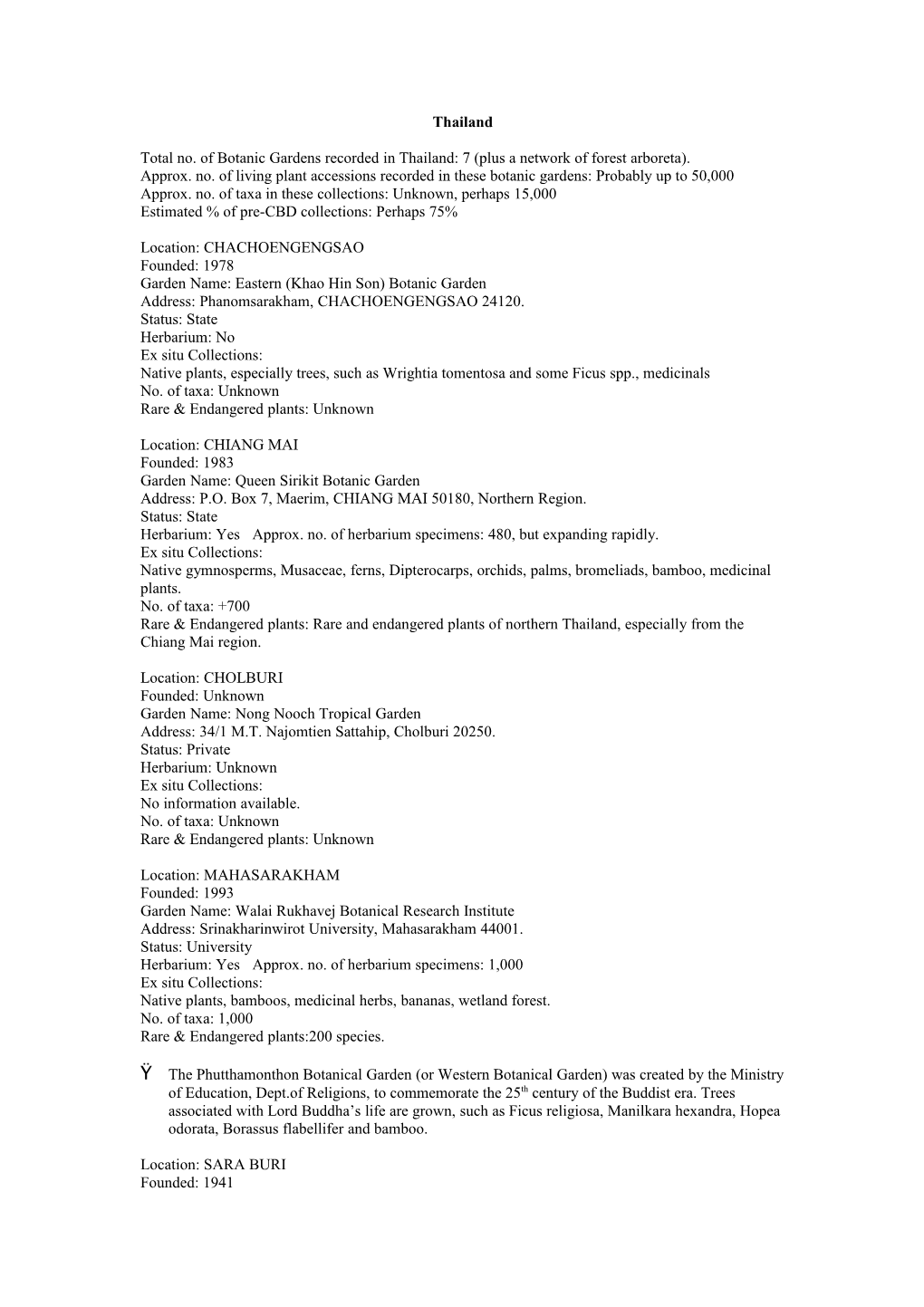 Total No. of Botanic Gardens Recorded in Thailand: 7 (Plus a Network of Forest Arboreta)