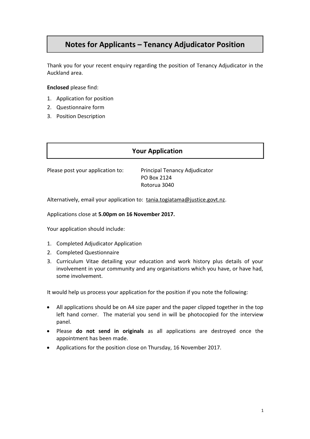 Notes for Applicants Tenancy Adjudicator Position