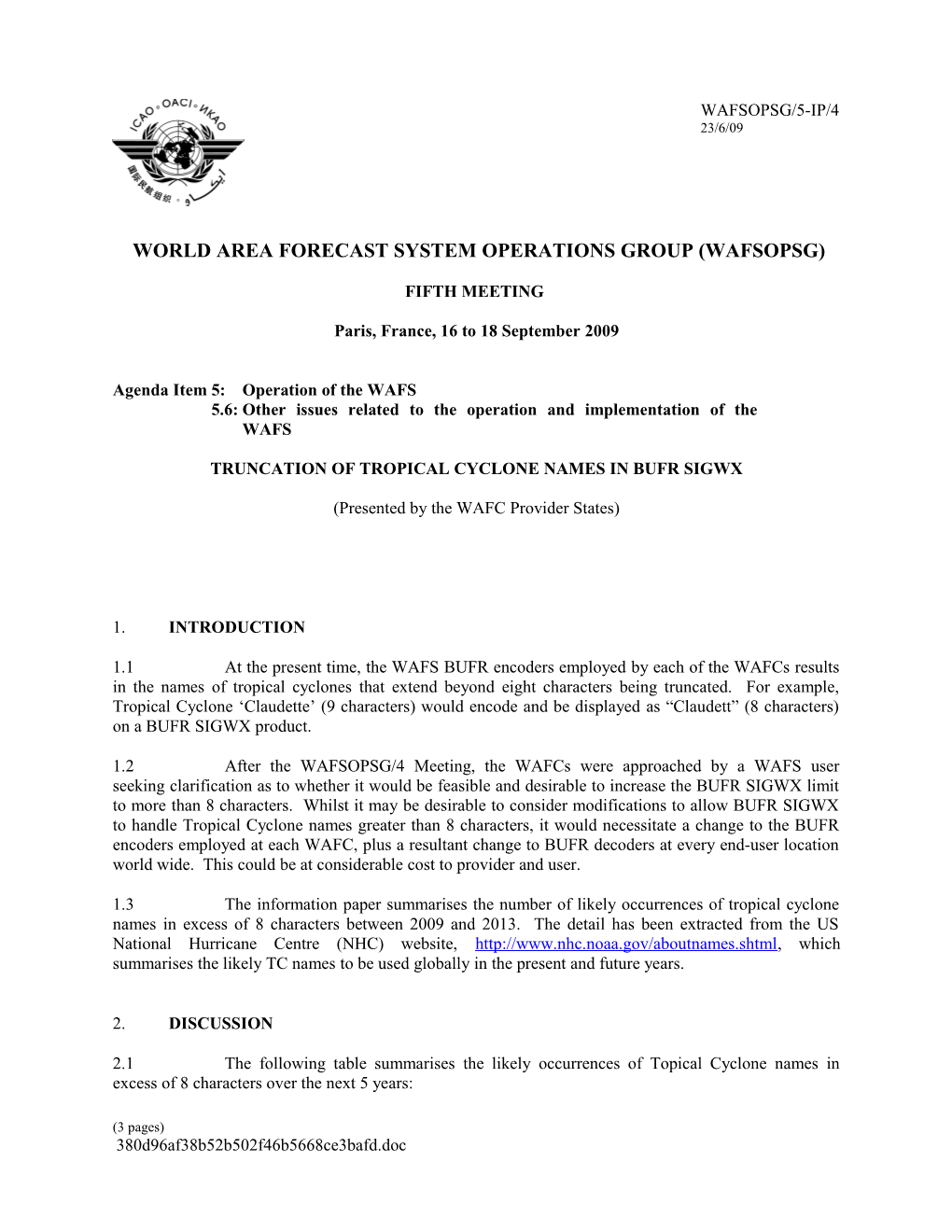 Truncation of Tropical Cyclone Names in BUFR SIGWX