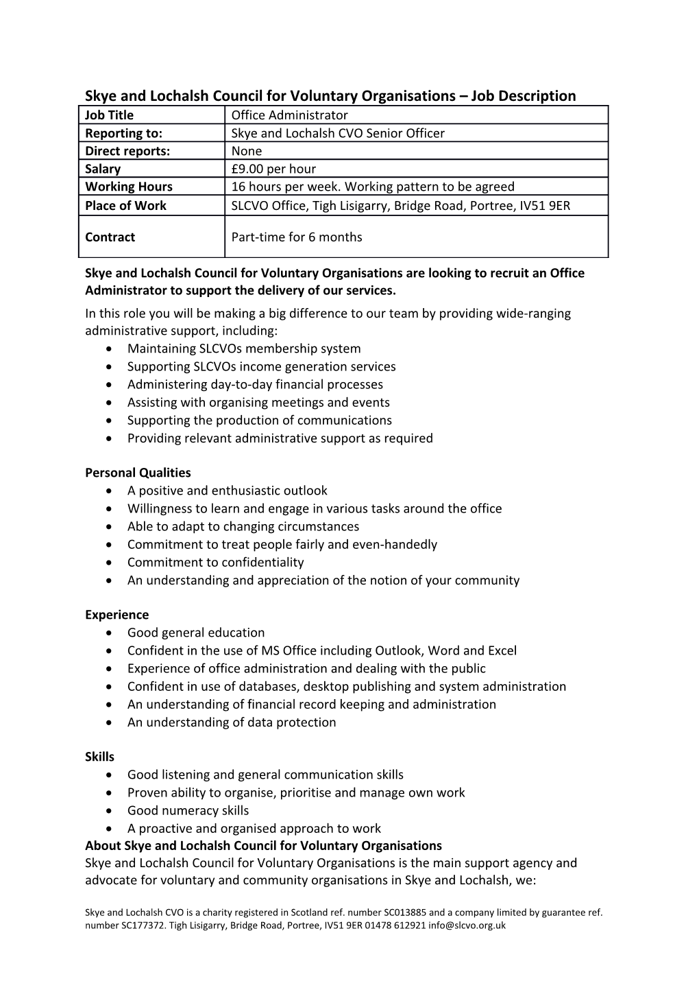 Skye and Lochalsh Council for Voluntary Organisations Job Description