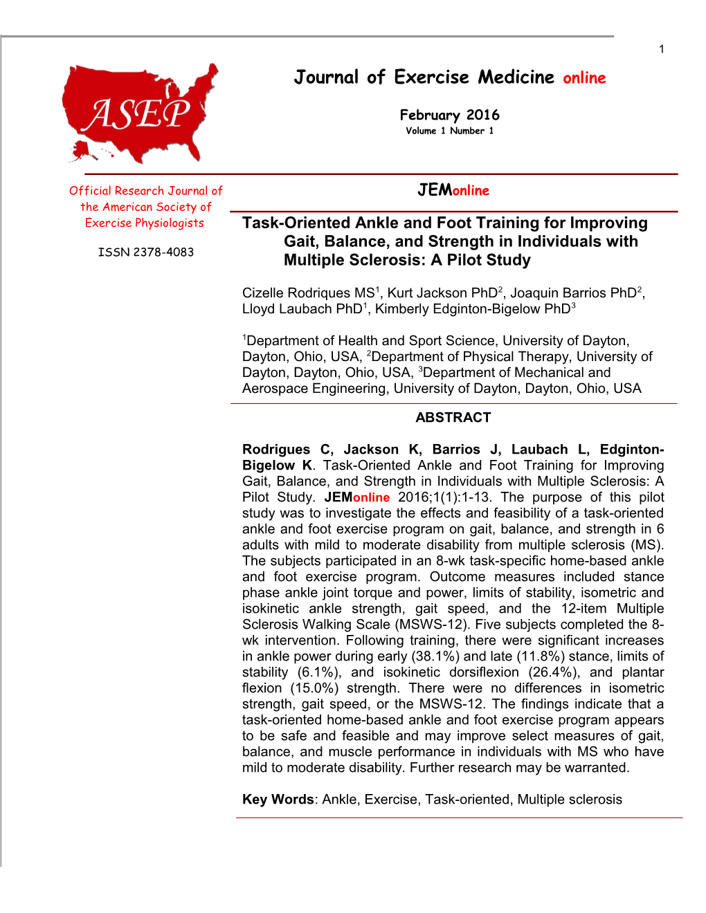 Task-Oriented Ankle and Foot Training for Improving Gait, Balance, and Strength in Individuals