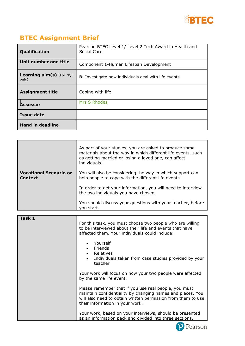 BTEC Assignment Brief