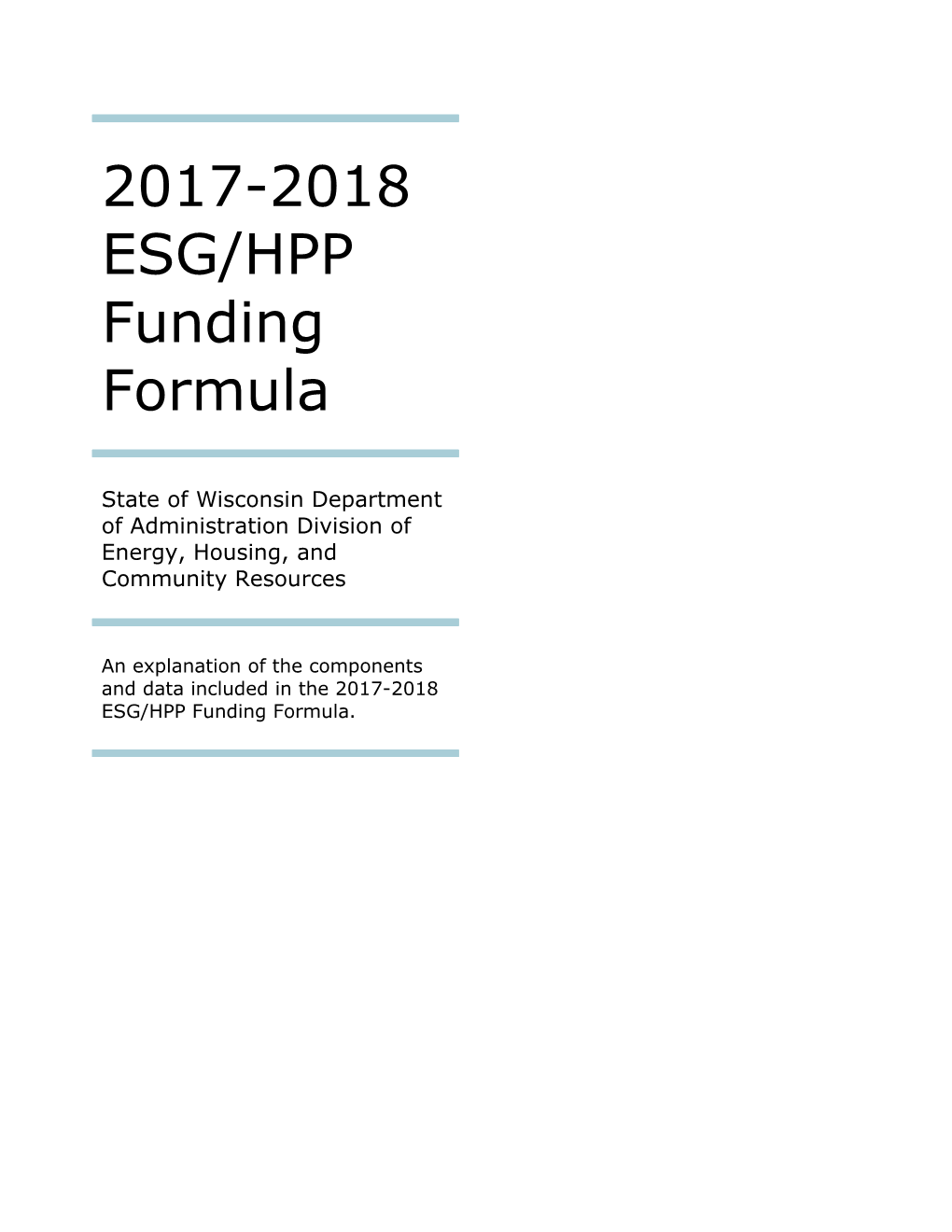 2017-2018 ESG/HPP Funding Formula