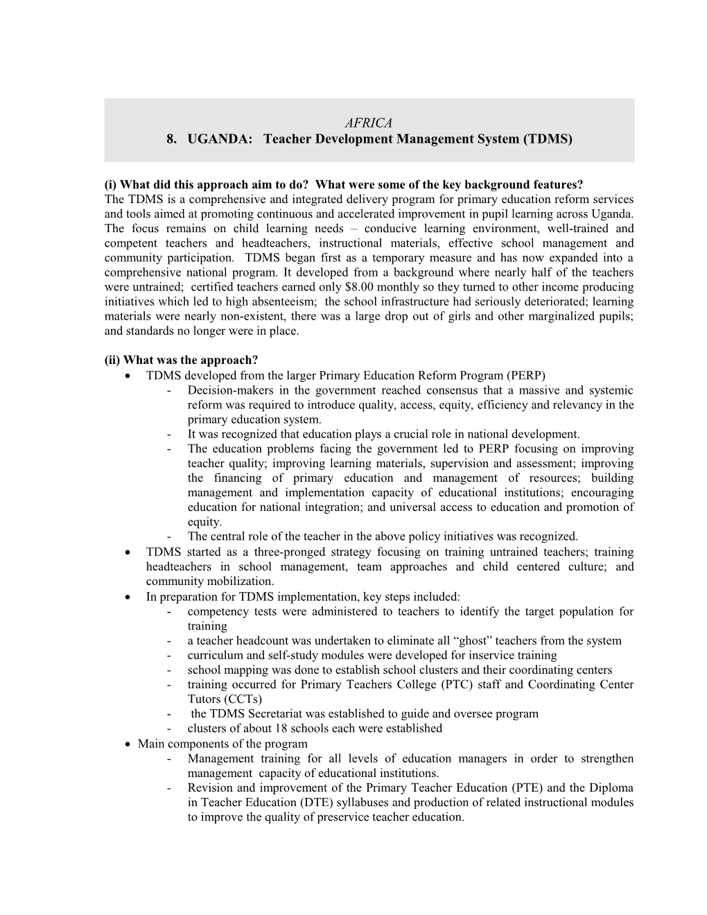 8. UGANDA: Teacher Development Management System (TDMS)