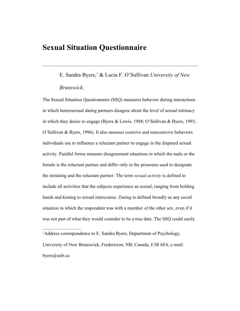 Sexual Situation Questionnaire