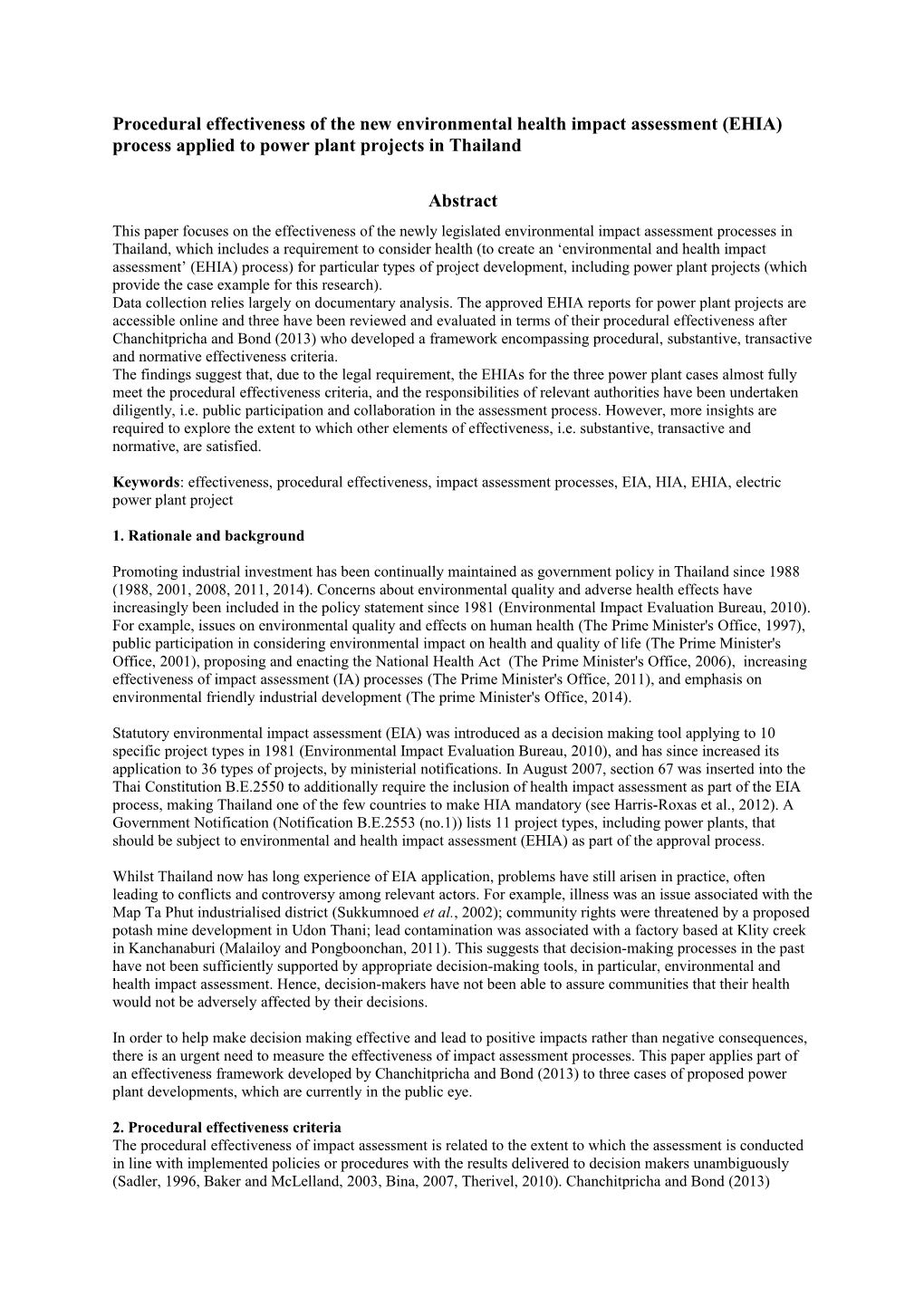 Procedural Effectiveness of the New Environmental Health Impact Assessment (EHIA) Process