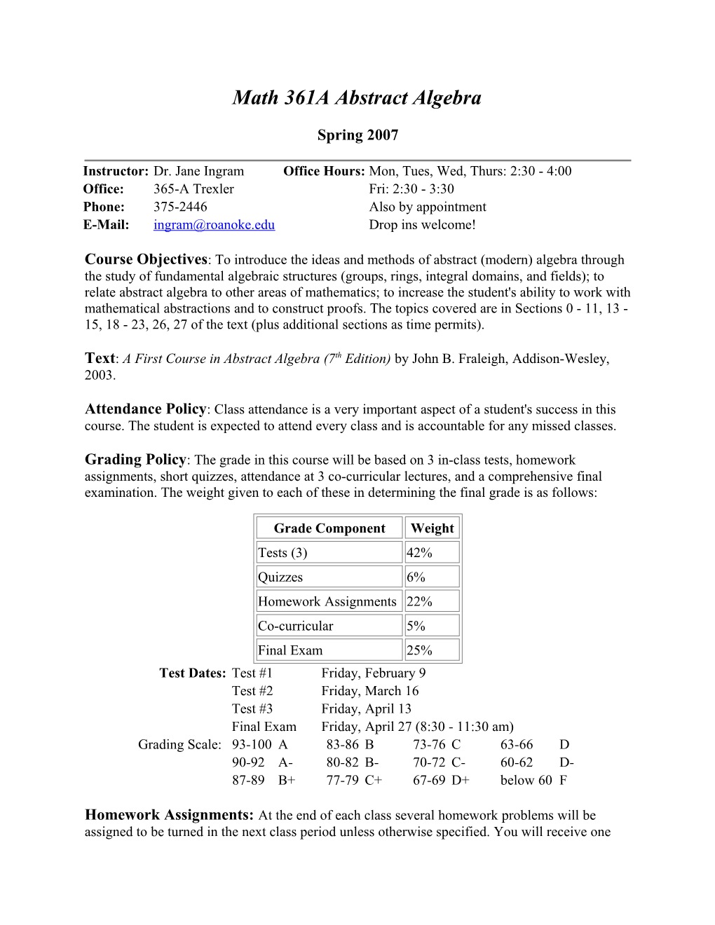 Math 361A Abstract Algebra