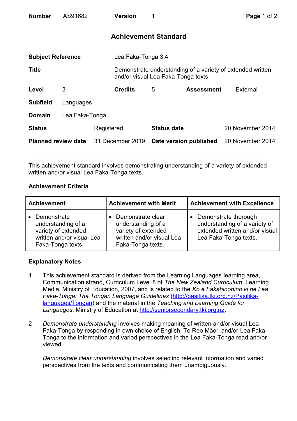 91682 Demonstrate Understanding of a Variety of Extended Written And/Or Visual Lea Faka-Tonga