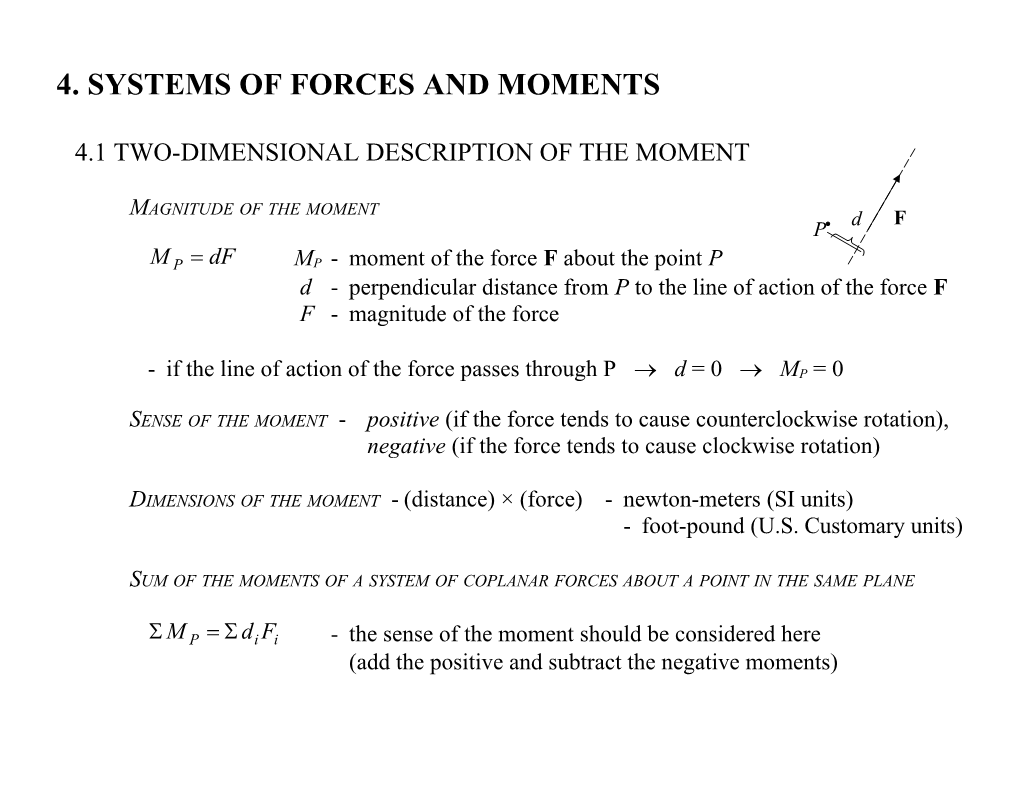 4. Systems of Forces and Moments