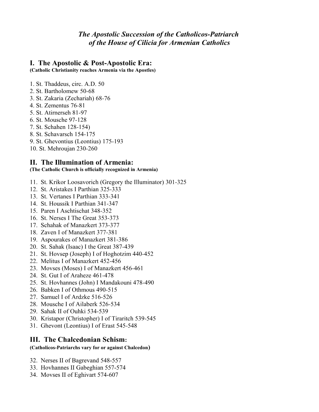 Apostolic Succession of the Catholicos-Patriarchs