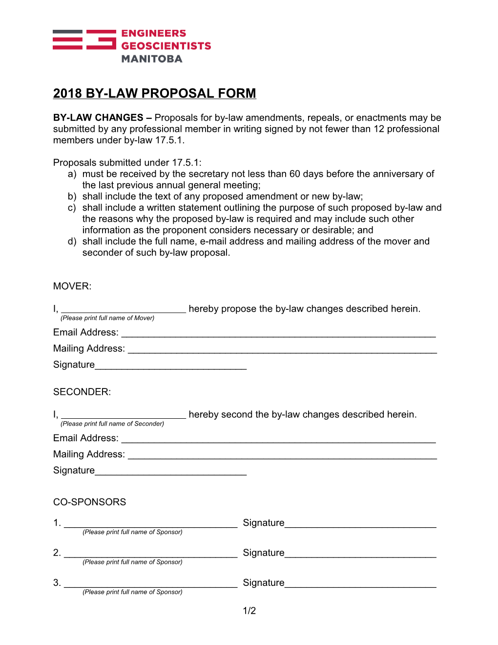 2018By-Law Proposal Form