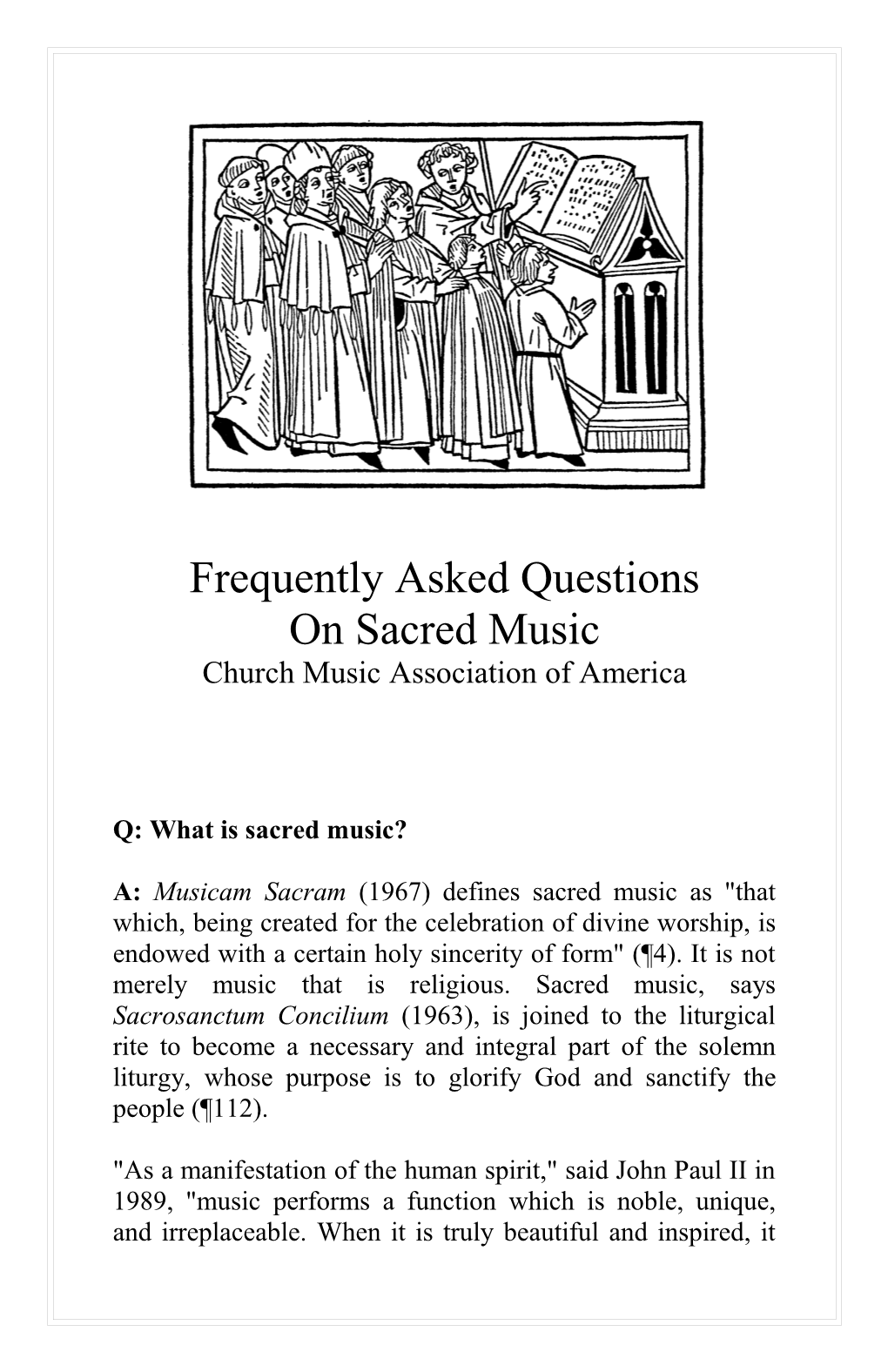 FAQ on Sacred Music