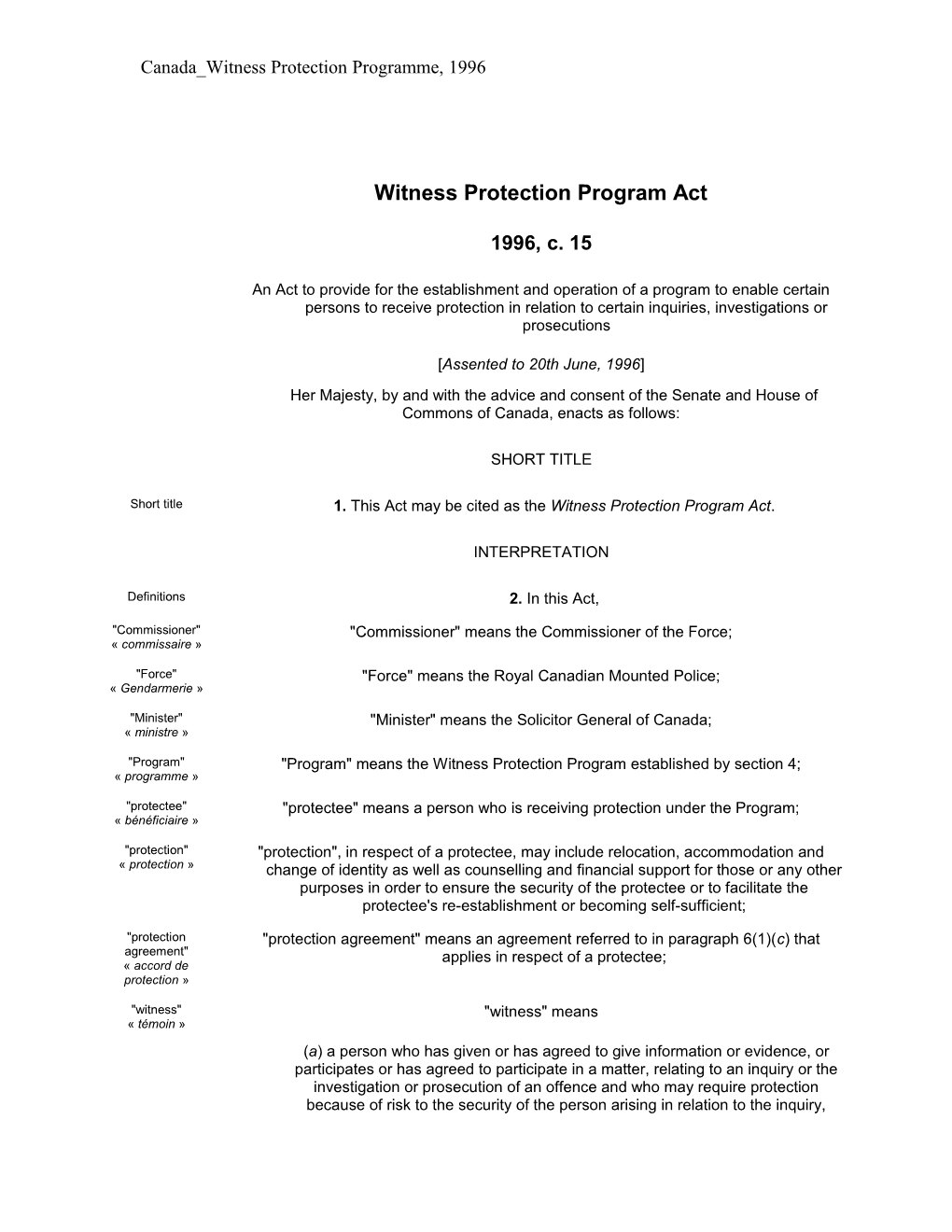 Witness Protection Program Act