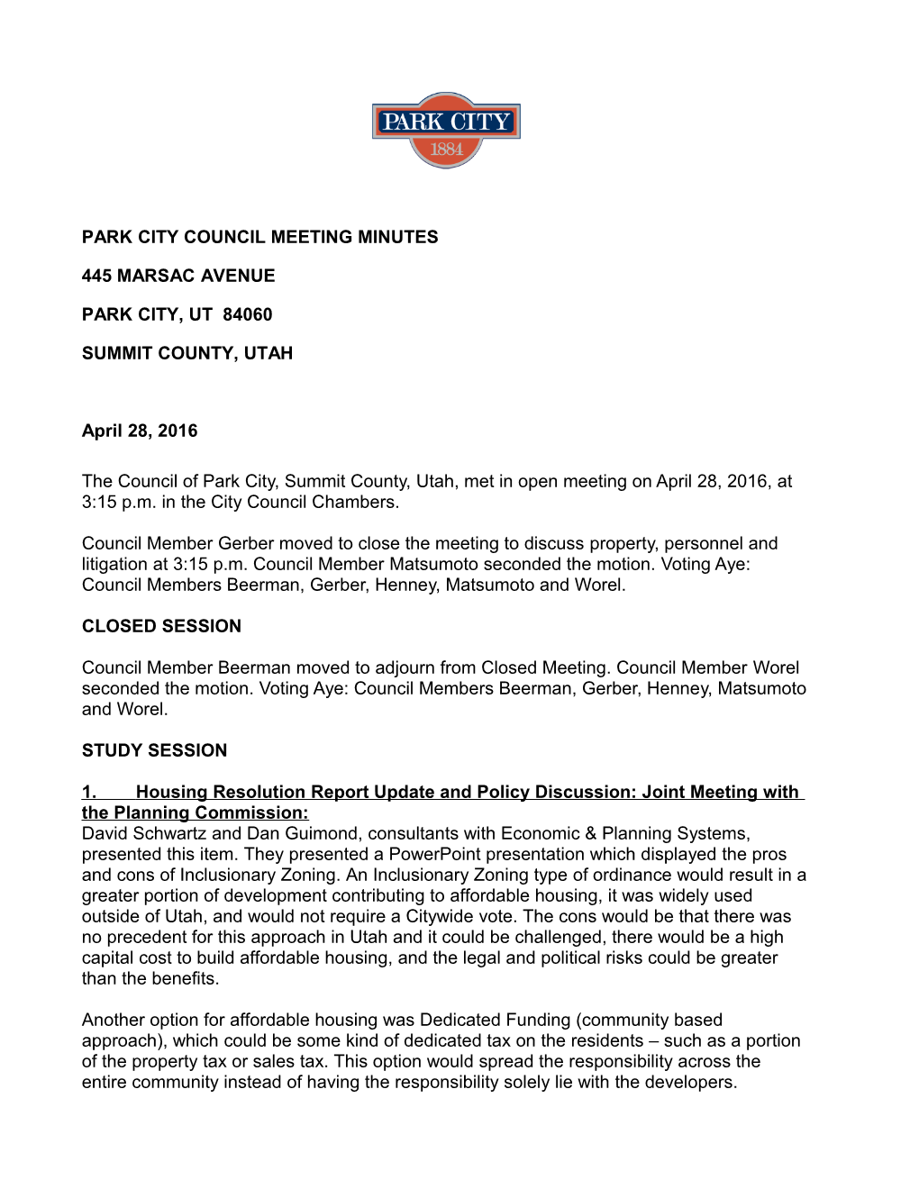 City Council - Regular Meeting - Apr 28, 2016 12:00 AM