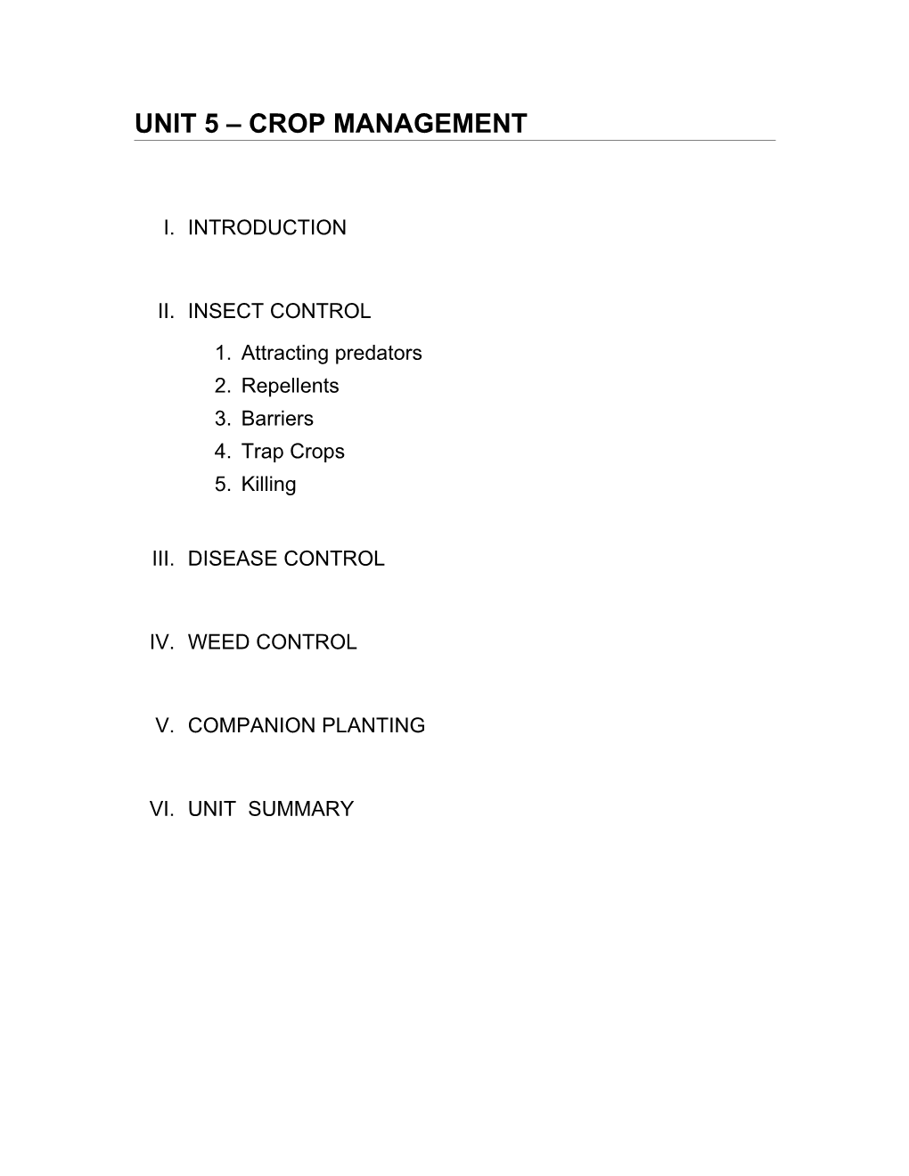 Unit 5 Crop Management