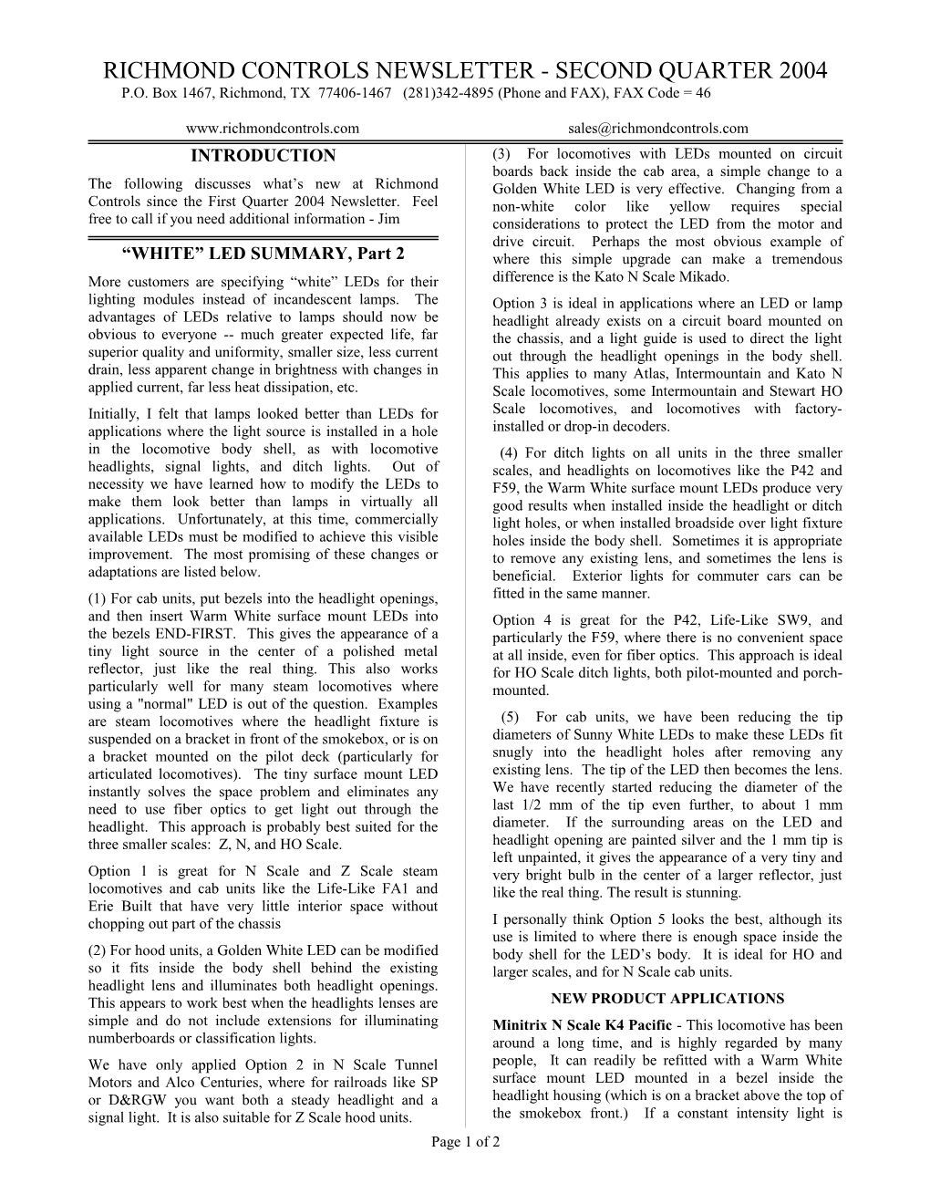 Richmond Controls Newsletter - Second Quarter 2004