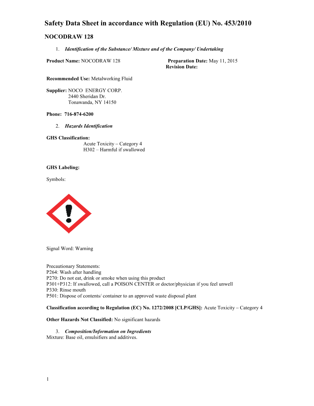 Product Name:NOCODRAW 128 Preparation Date: May 11, 2015