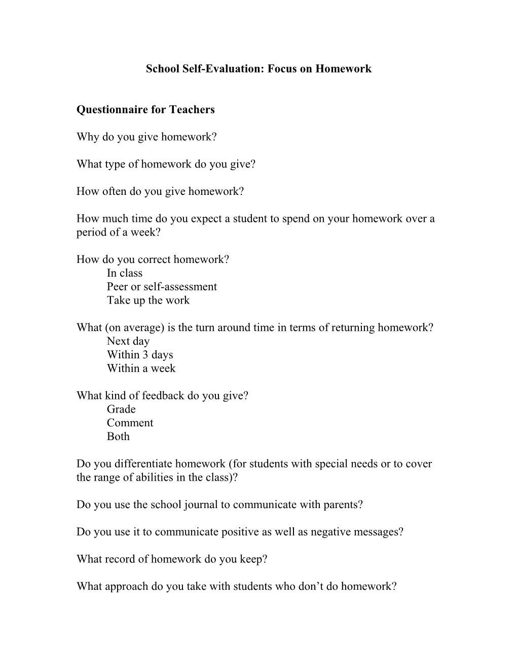 Questionnaire for Teachers