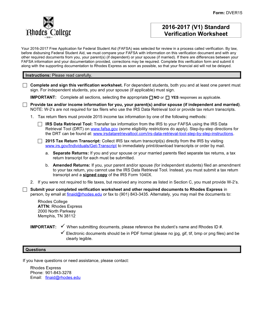 Verification Worksheet