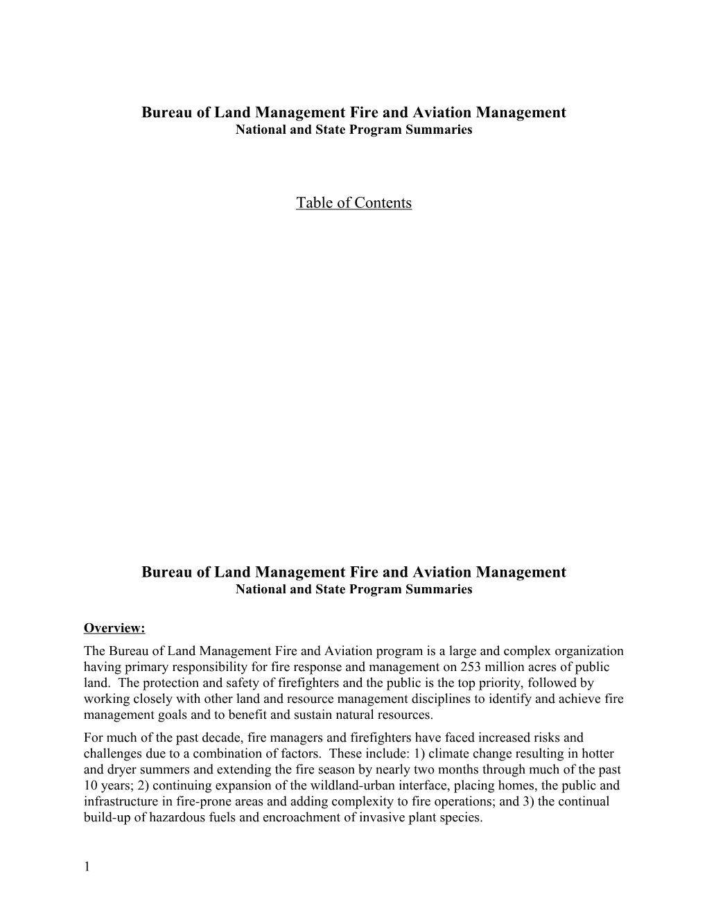 Bureau of Land Management Fire and Aviation Management