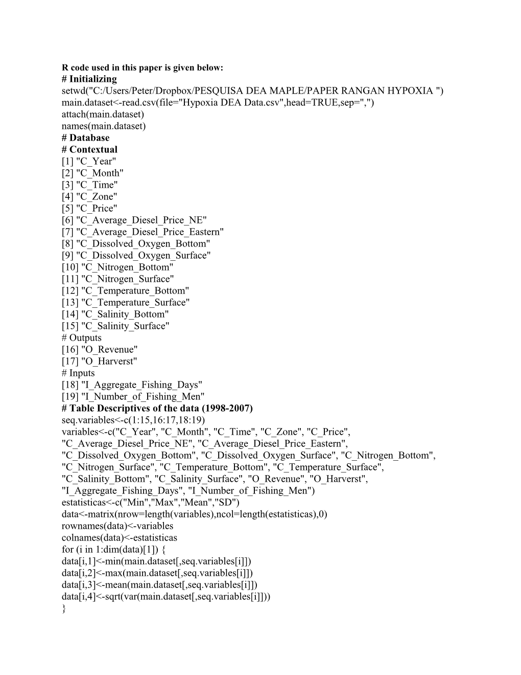 R Code Used in This Paper Is Given Below