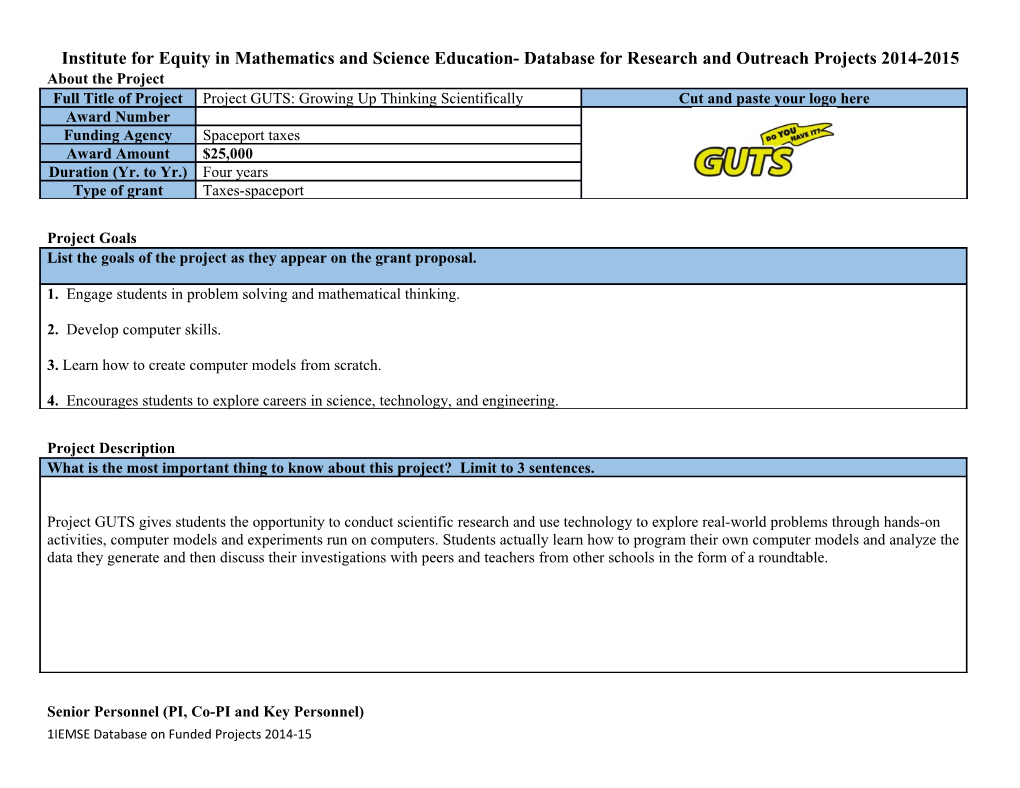 Institute for Equity in Mathematics and Science Education- Database for Research and Outreach