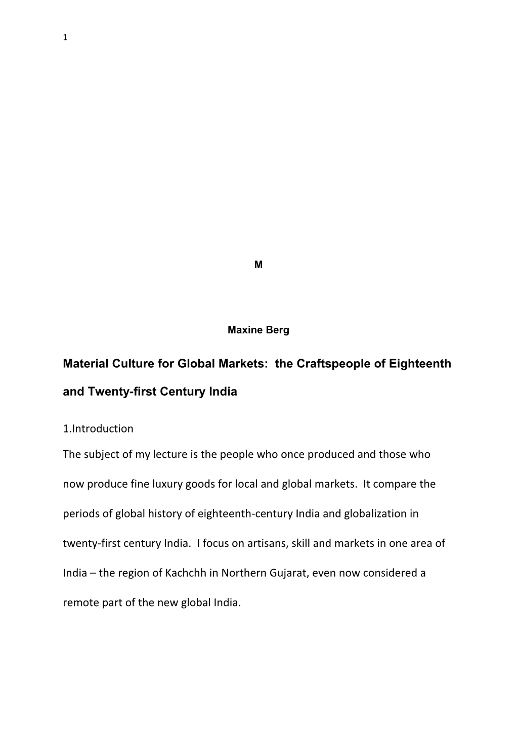 Material Culture for Global Markets: the Craftspeople of Eighteenth and Twenty-First Century