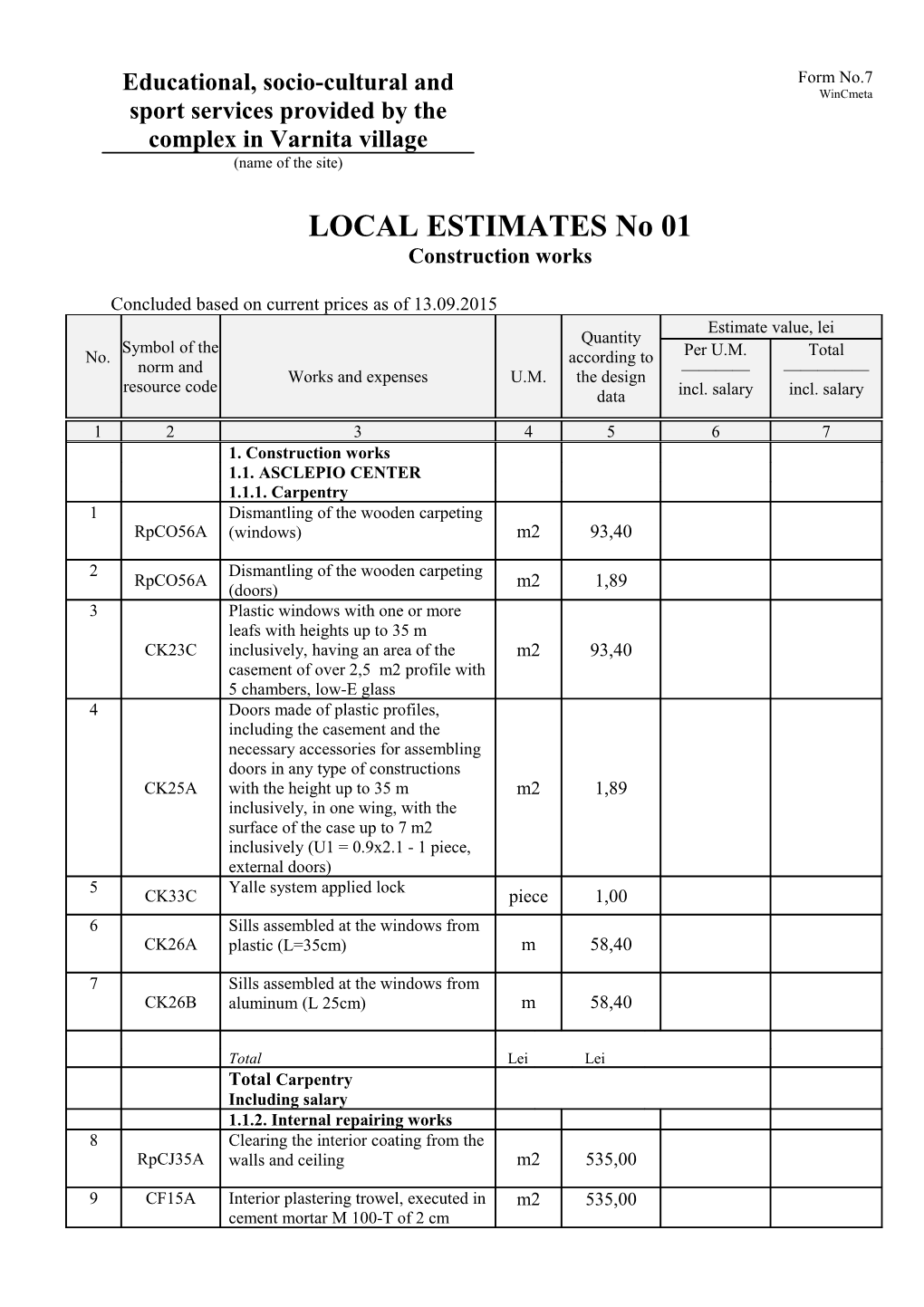 LOCAL ESTIMATES No 01