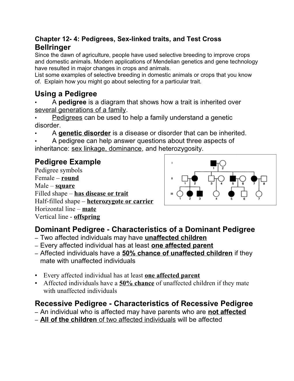 Chapter 12- 4: Pedigrees and Sex-Linked Traits