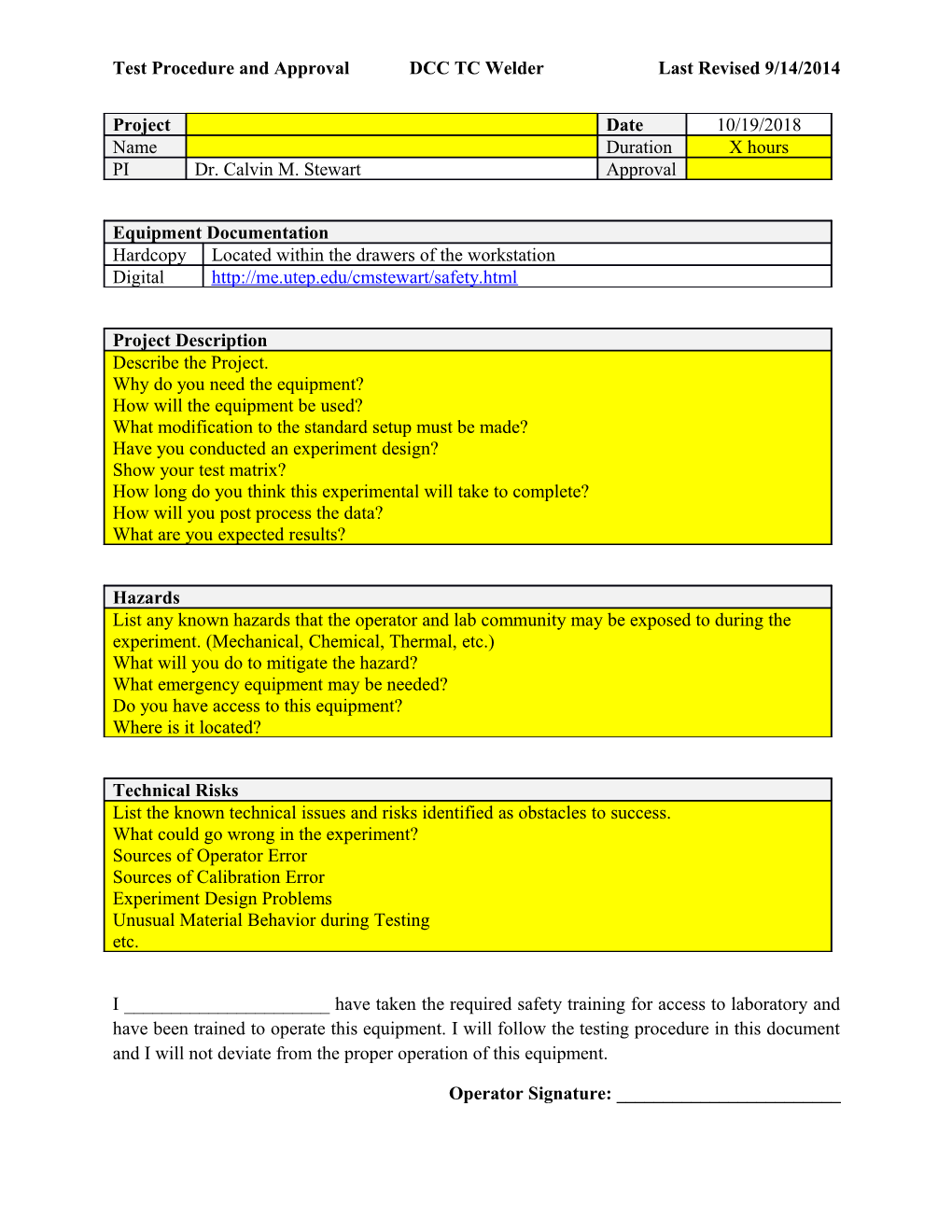 Test Procedure and Approvaldcc TC Welderlast Revised 9/14/2014