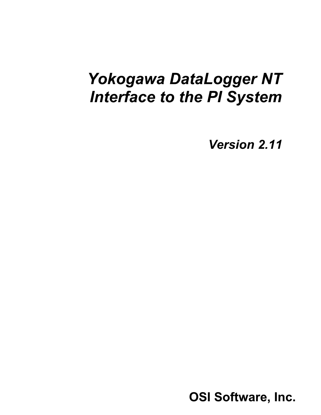 Yokogawa Datalogger NT Interface to the PI System